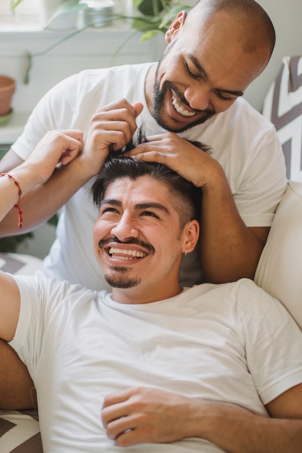 Couple embracing and smiling